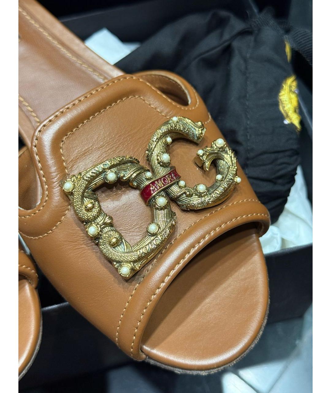 DOLCE&GABBANA Коричневые кожаные шлепанцы, фото 4
