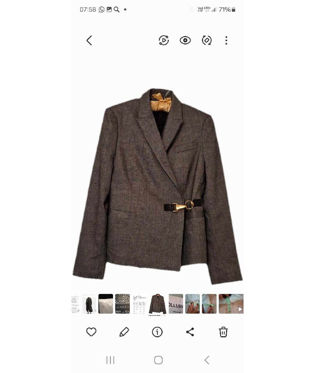 GUCCI Серый шерстяной жакет/пиджак, фото 5