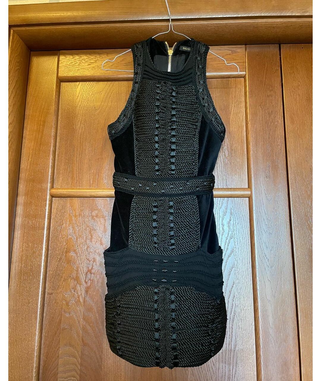 BALMAIN Темно-синее велюровое коктейльное платье, фото 6