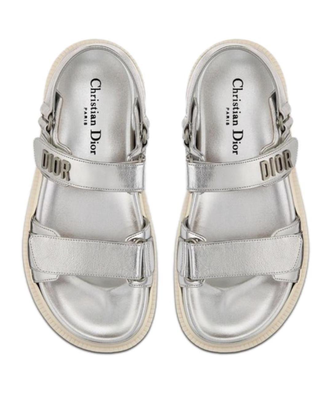 CHRISTIAN DIOR Серебряные кожаные сандалии, фото 5