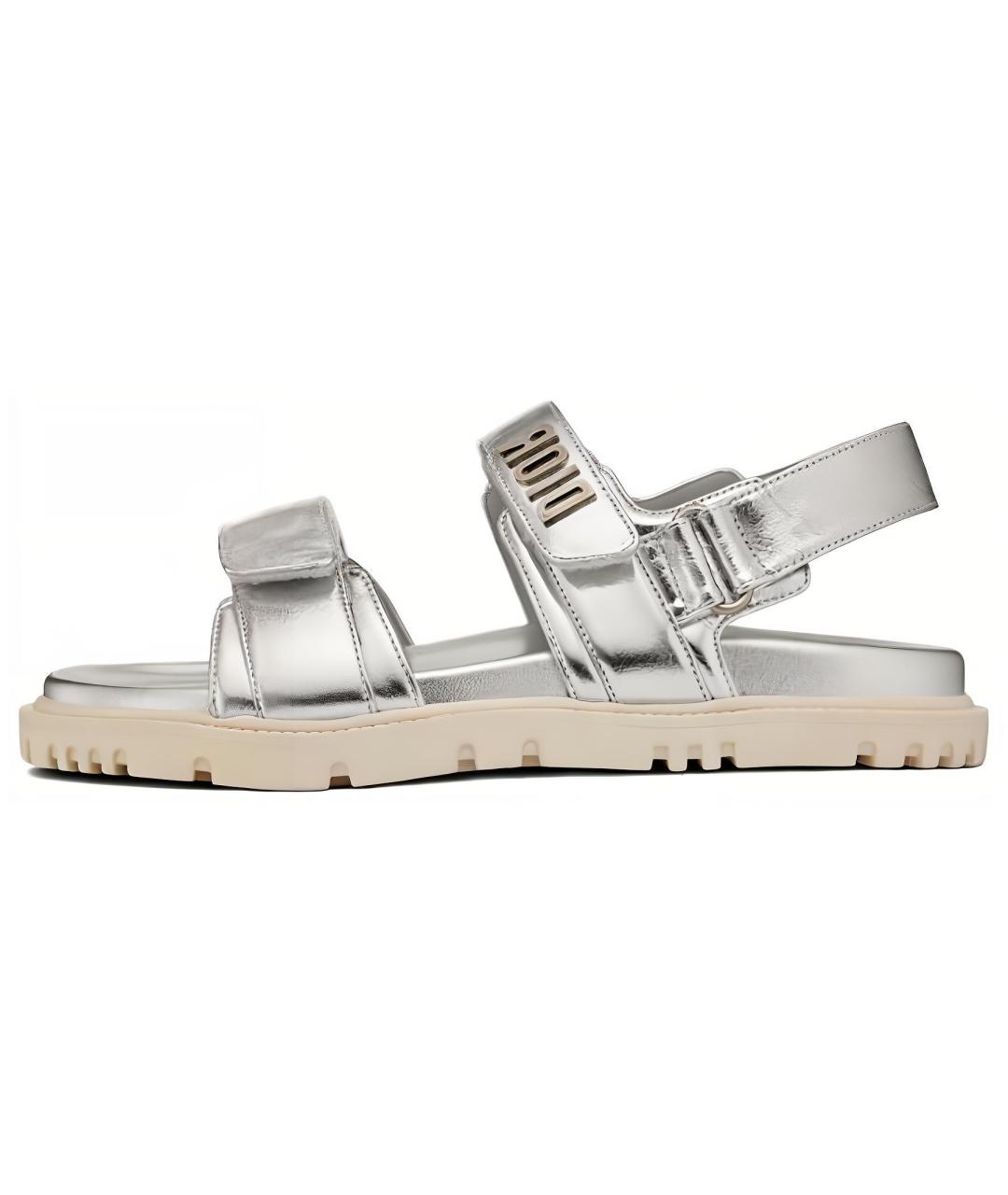 CHRISTIAN DIOR Серебряные кожаные сандалии, фото 2
