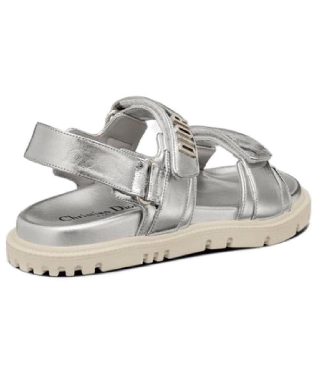 CHRISTIAN DIOR Серебряные кожаные сандалии, фото 4