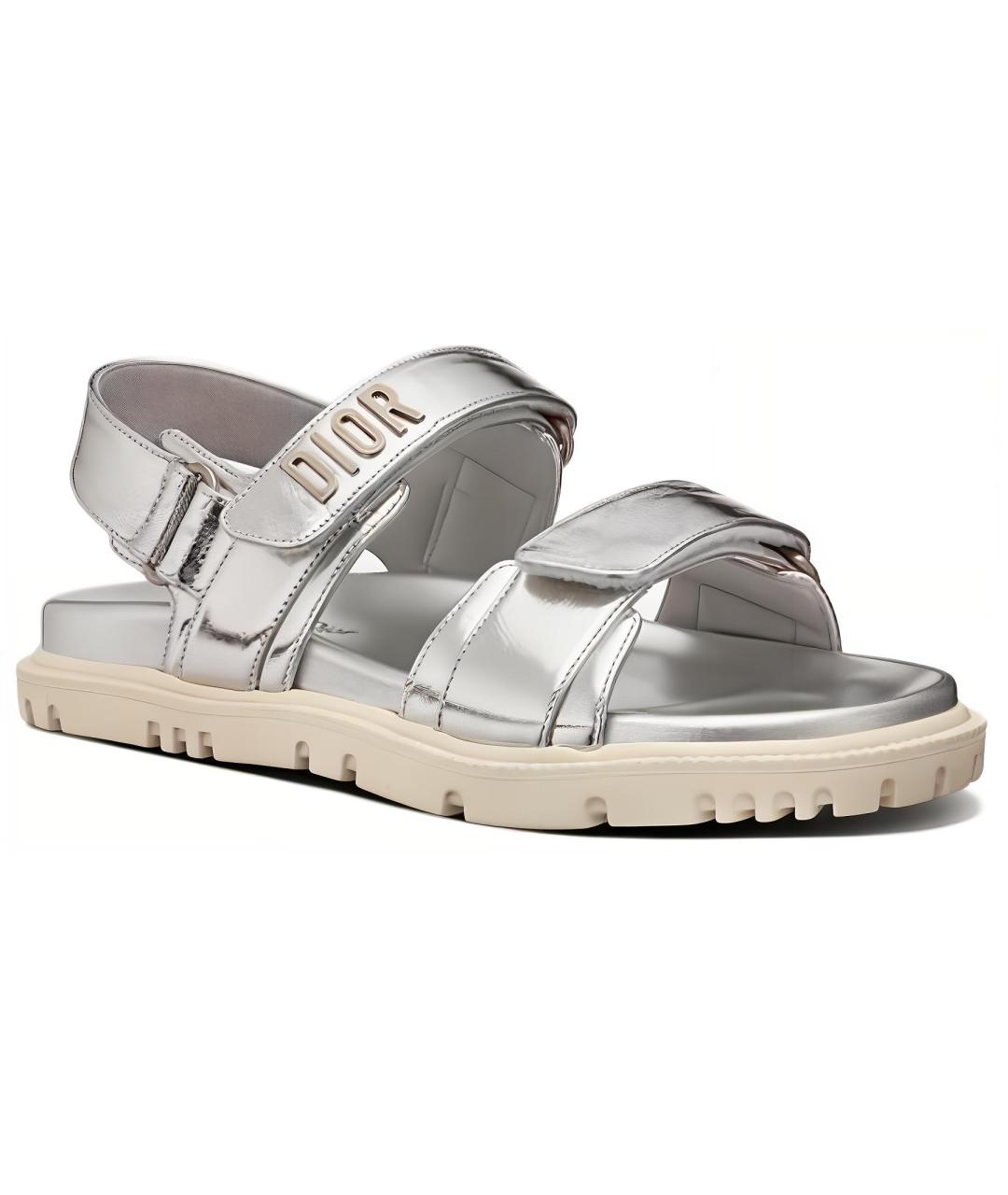 CHRISTIAN DIOR Серебряные кожаные сандалии, фото 3