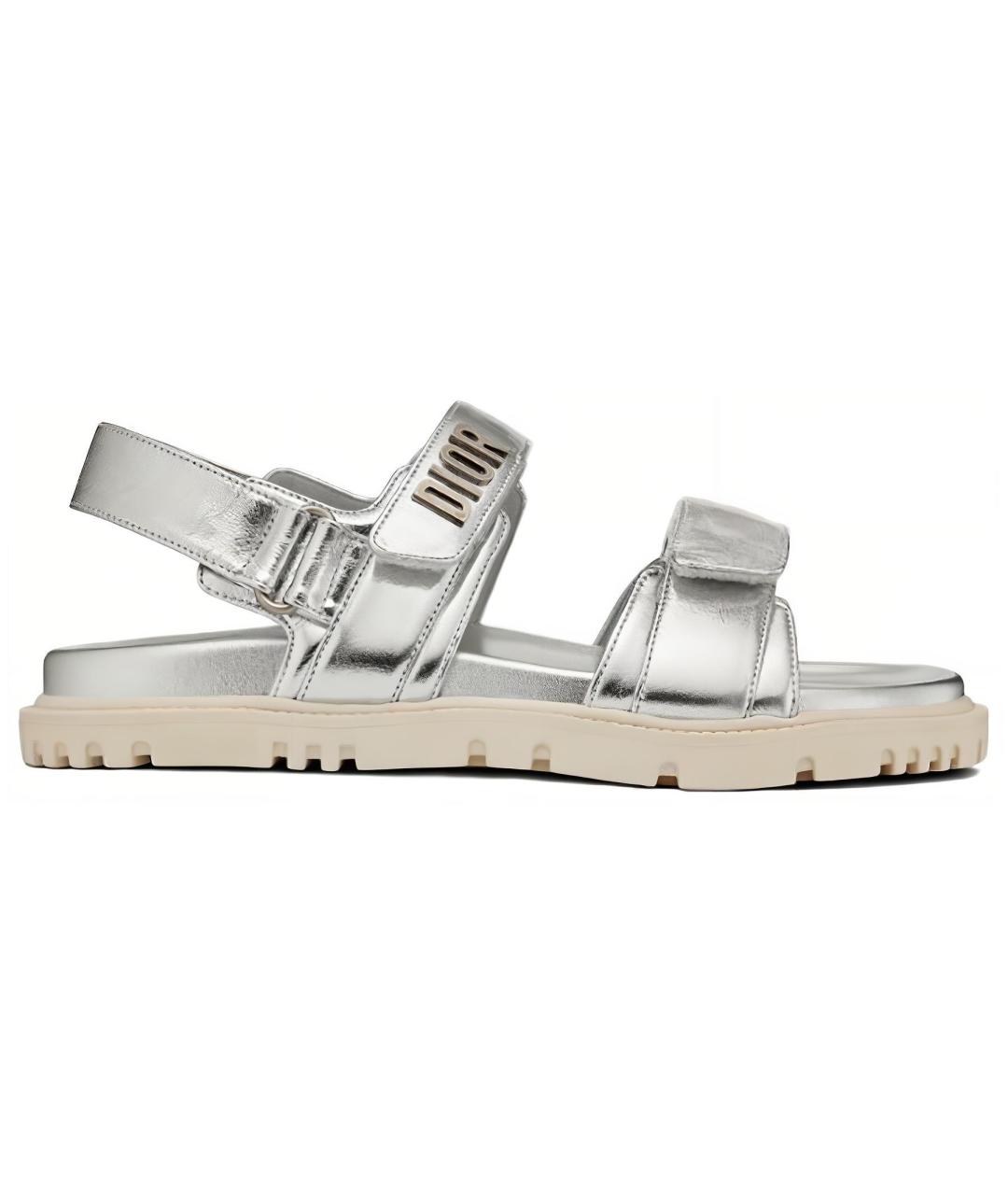 CHRISTIAN DIOR Серебряные кожаные сандалии, фото 1