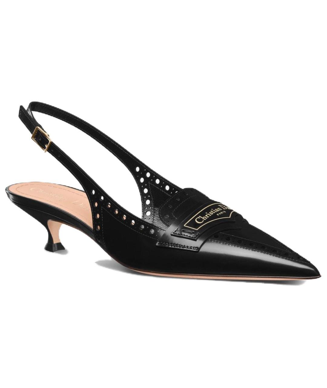 CHRISTIAN DIOR Черные кожаные лодочки на низком каблуке, фото 3