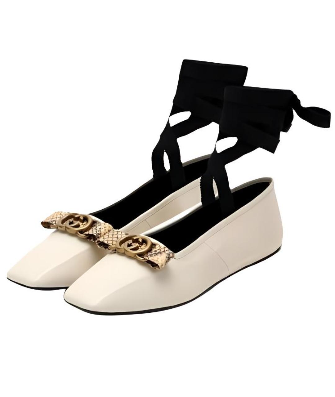 GUCCI Белые кожаные балетки, фото 3