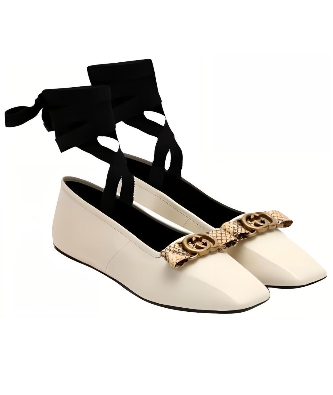 GUCCI Белые кожаные балетки, фото 4