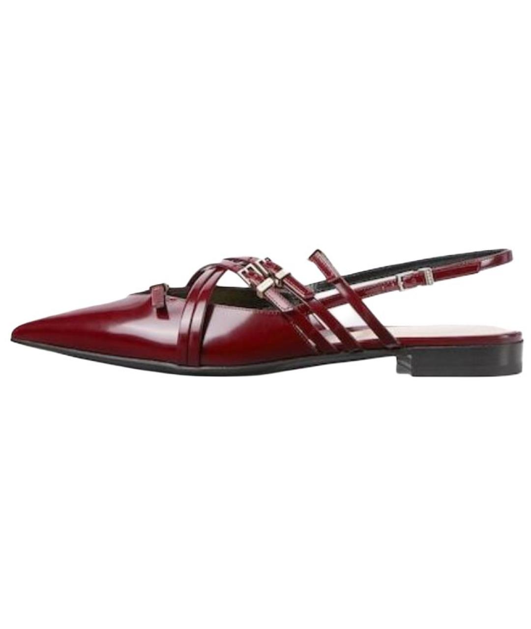 GUCCI Бордовые кожаные лодочки на низком каблуке, фото 2