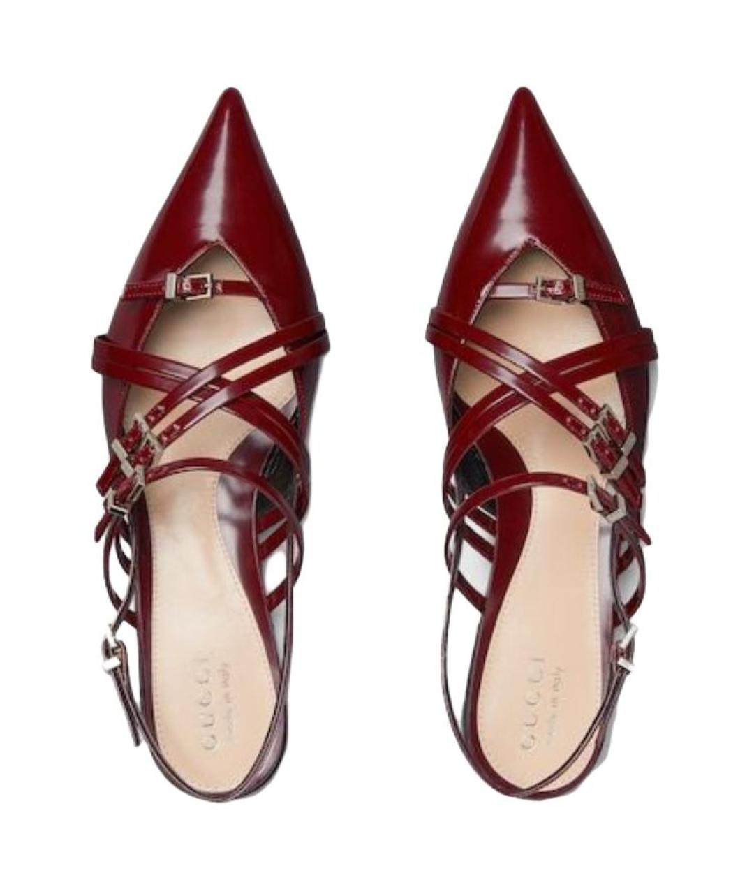 GUCCI Бордовые кожаные лодочки на низком каблуке, фото 4