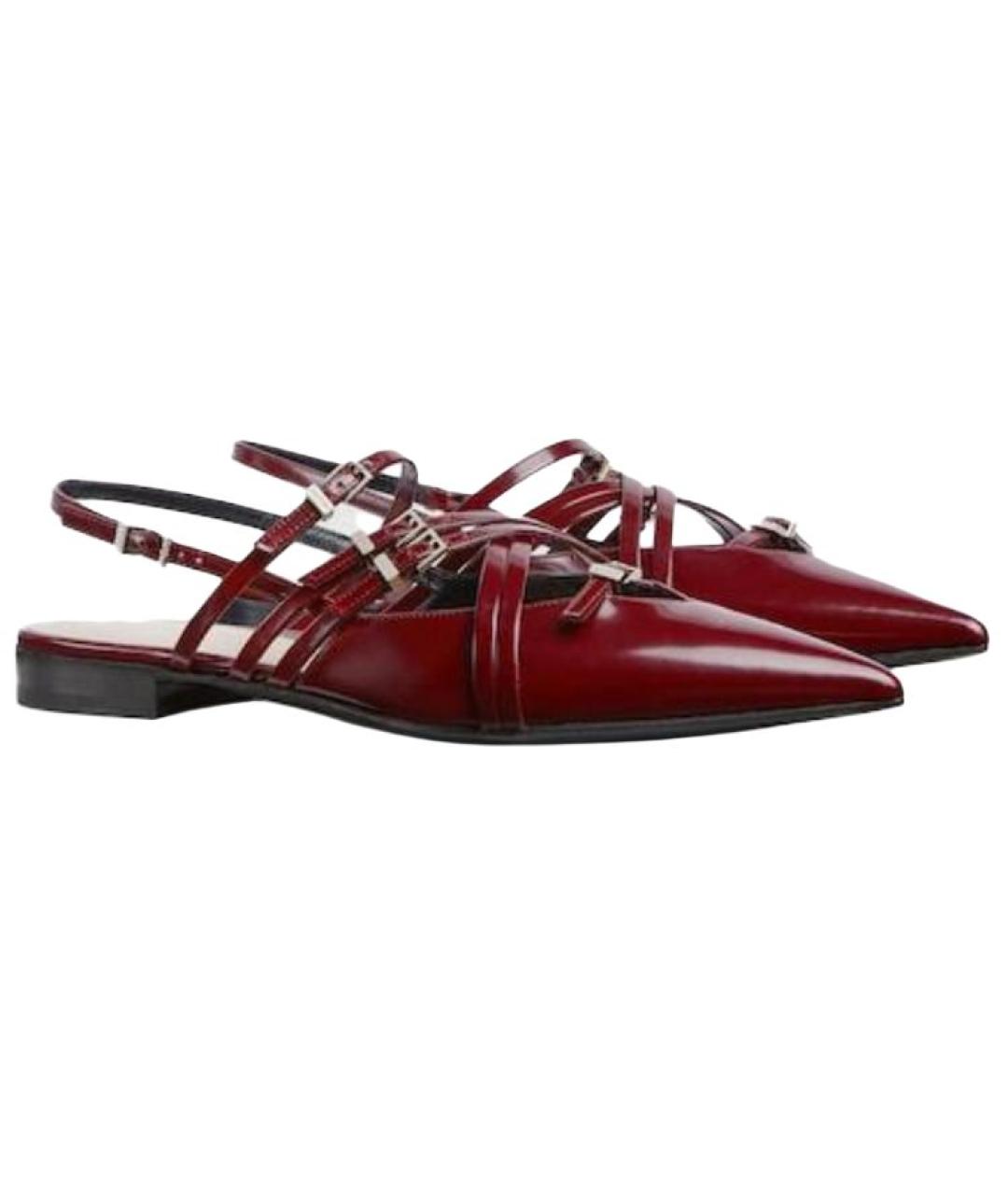 GUCCI Бордовые кожаные лодочки на низком каблуке, фото 3