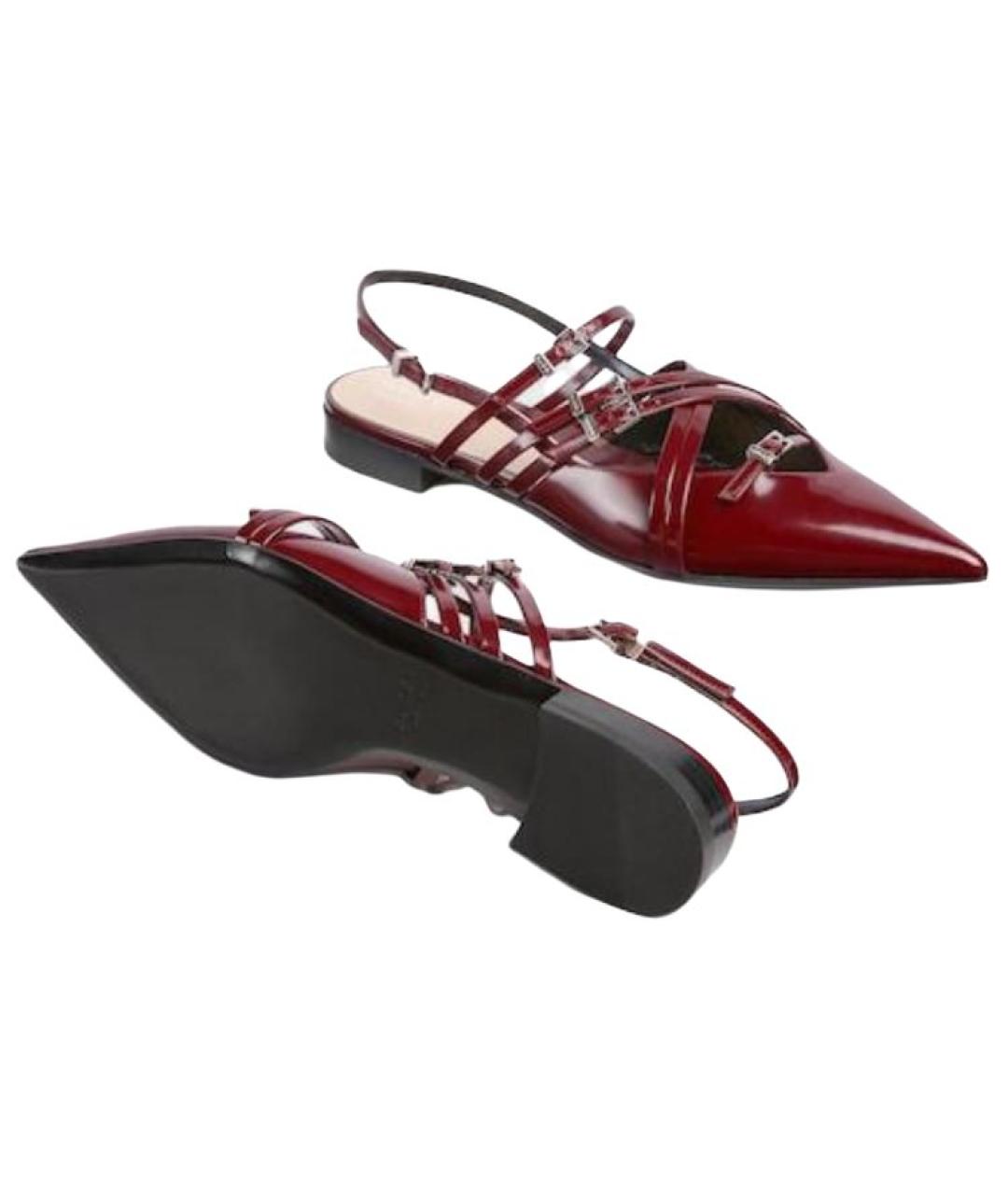 GUCCI Бордовые кожаные лодочки на низком каблуке, фото 5