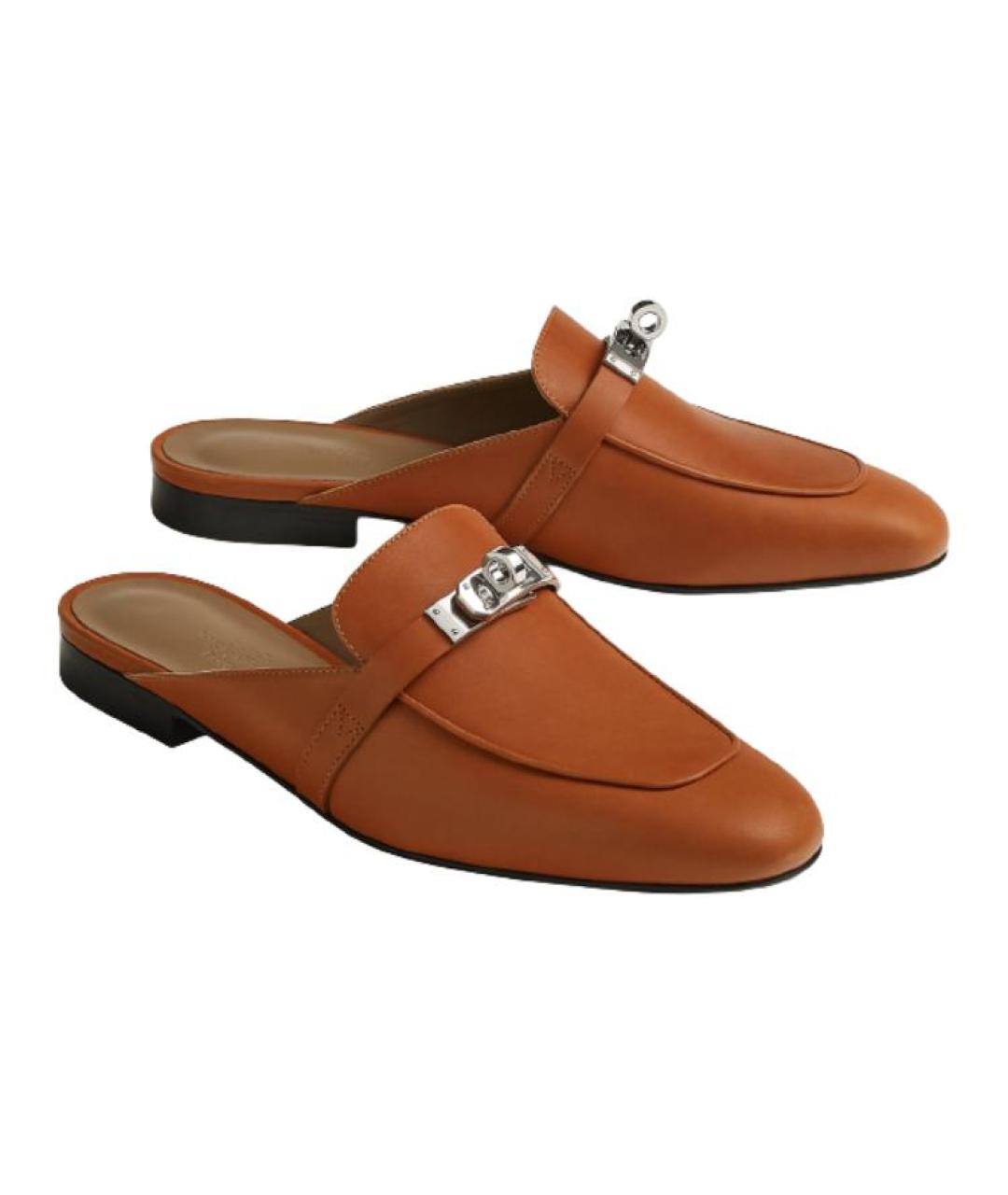 HERMES Коричневые кожаные мюли, фото 3