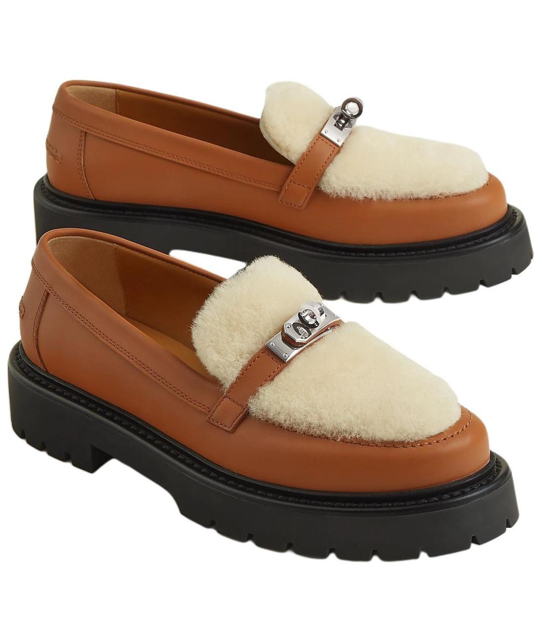 HERMES Коричневые кожаные лоферы, фото 4