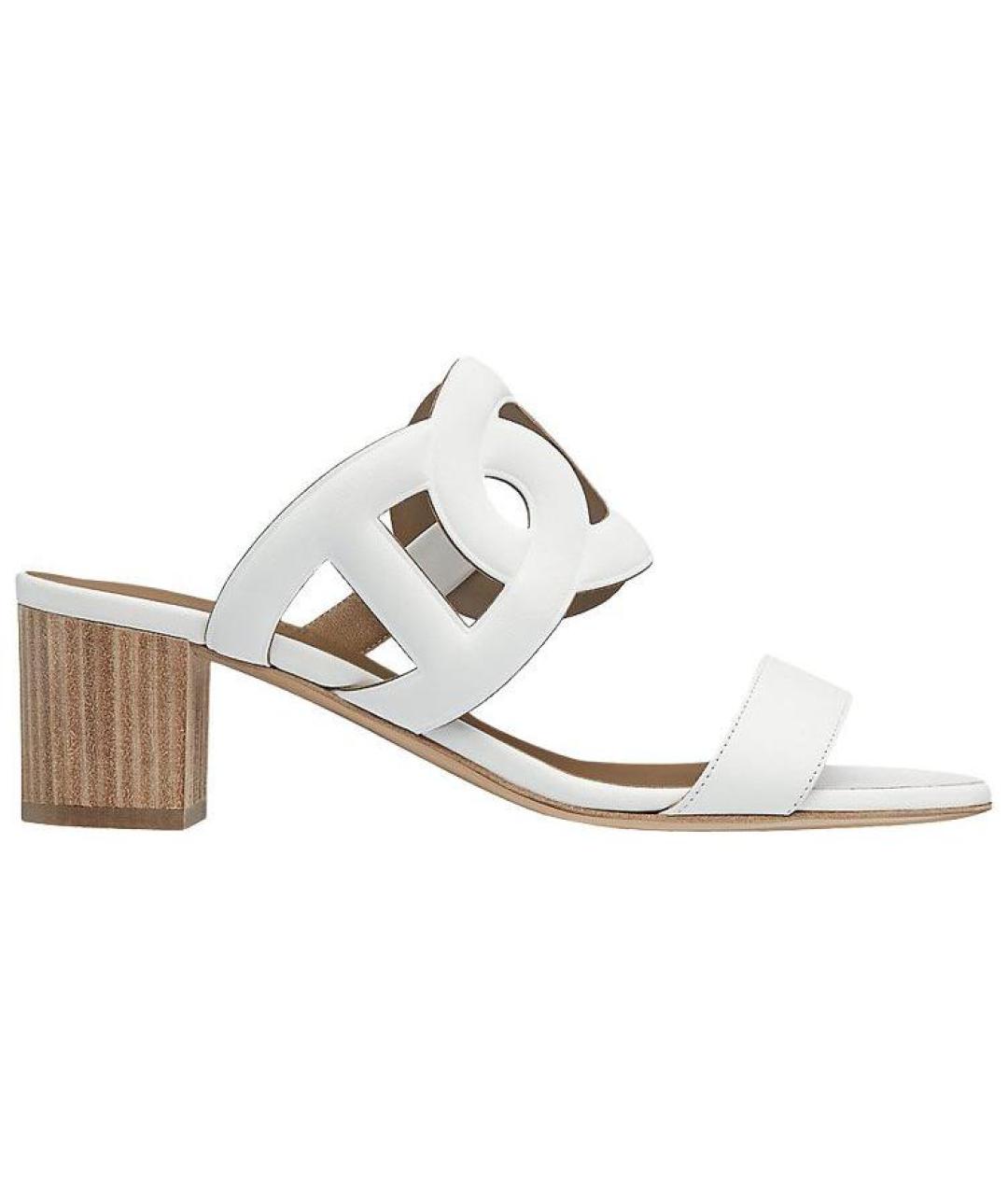 HERMES Белые кожаные сандалии, фото 2