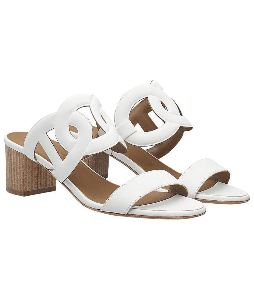 HERMES Белые кожаные сандалии, фото 3