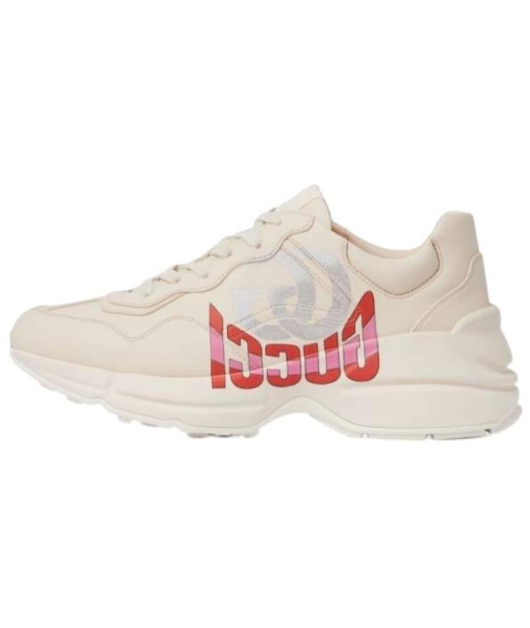 GUCCI Бежевые кожаные кроссовки, фото 2