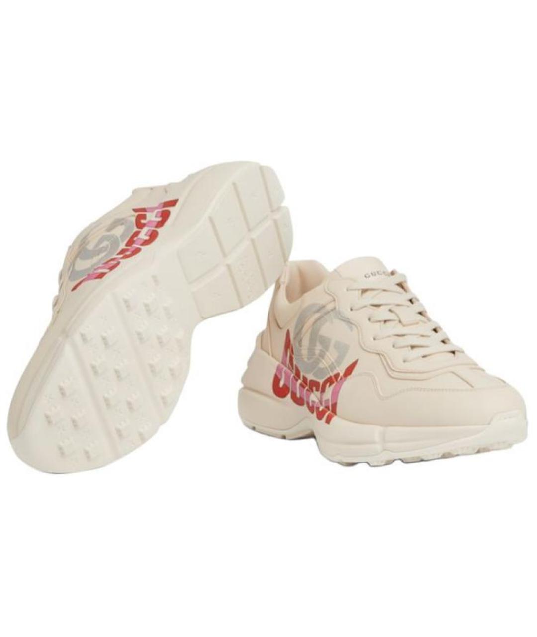GUCCI Бежевые кожаные кроссовки, фото 6