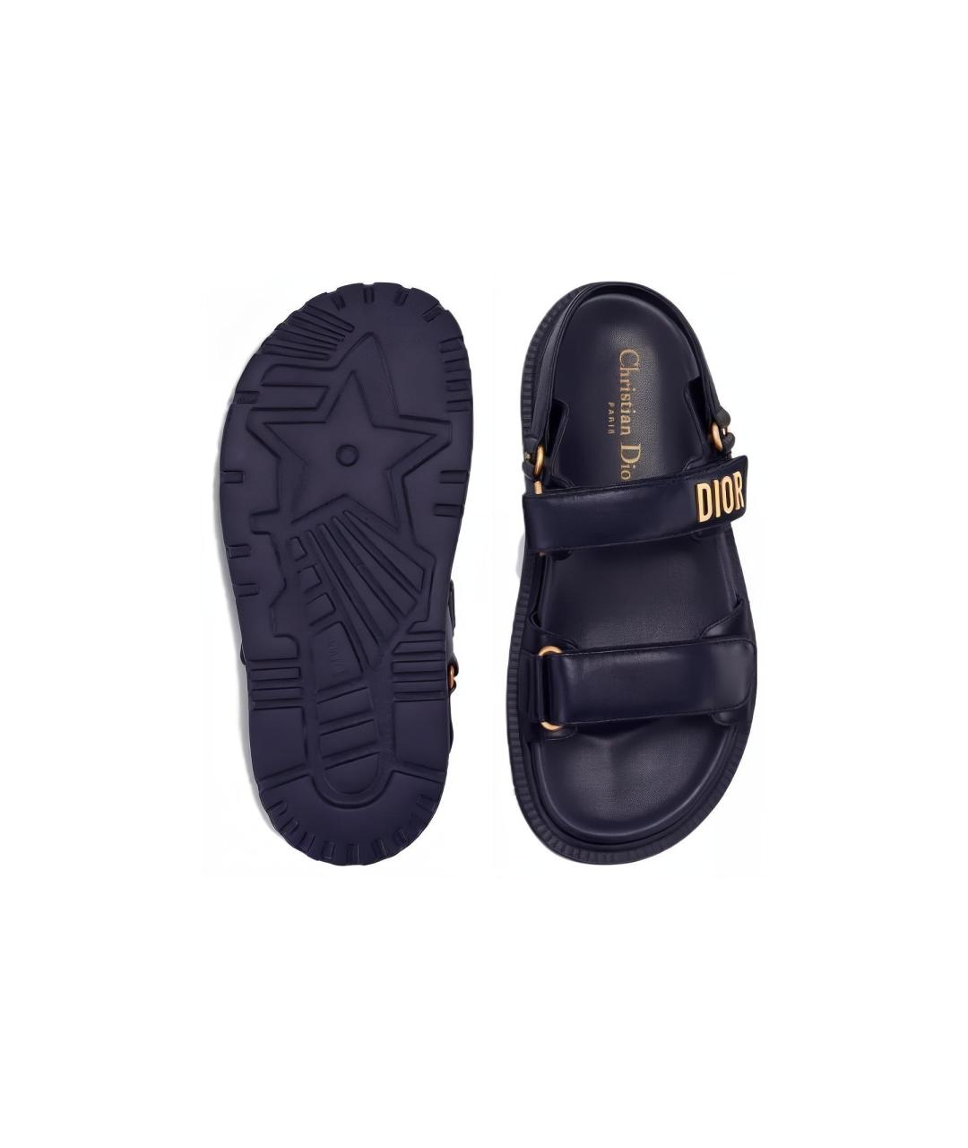 CHRISTIAN DIOR Темно-синие кожаные сандалии, фото 5
