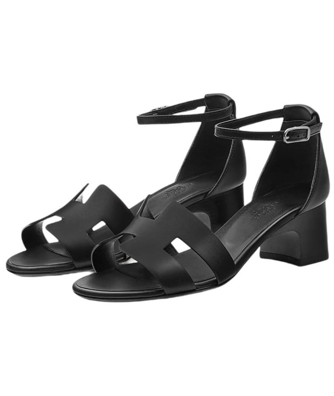 HERMES Черные кожаные босоножки, фото 2