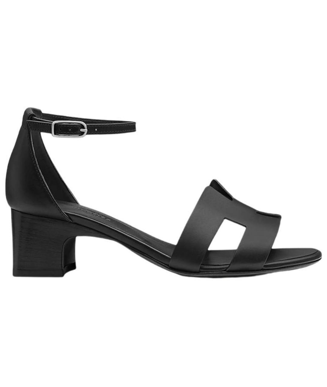 HERMES Черные кожаные босоножки, фото 1