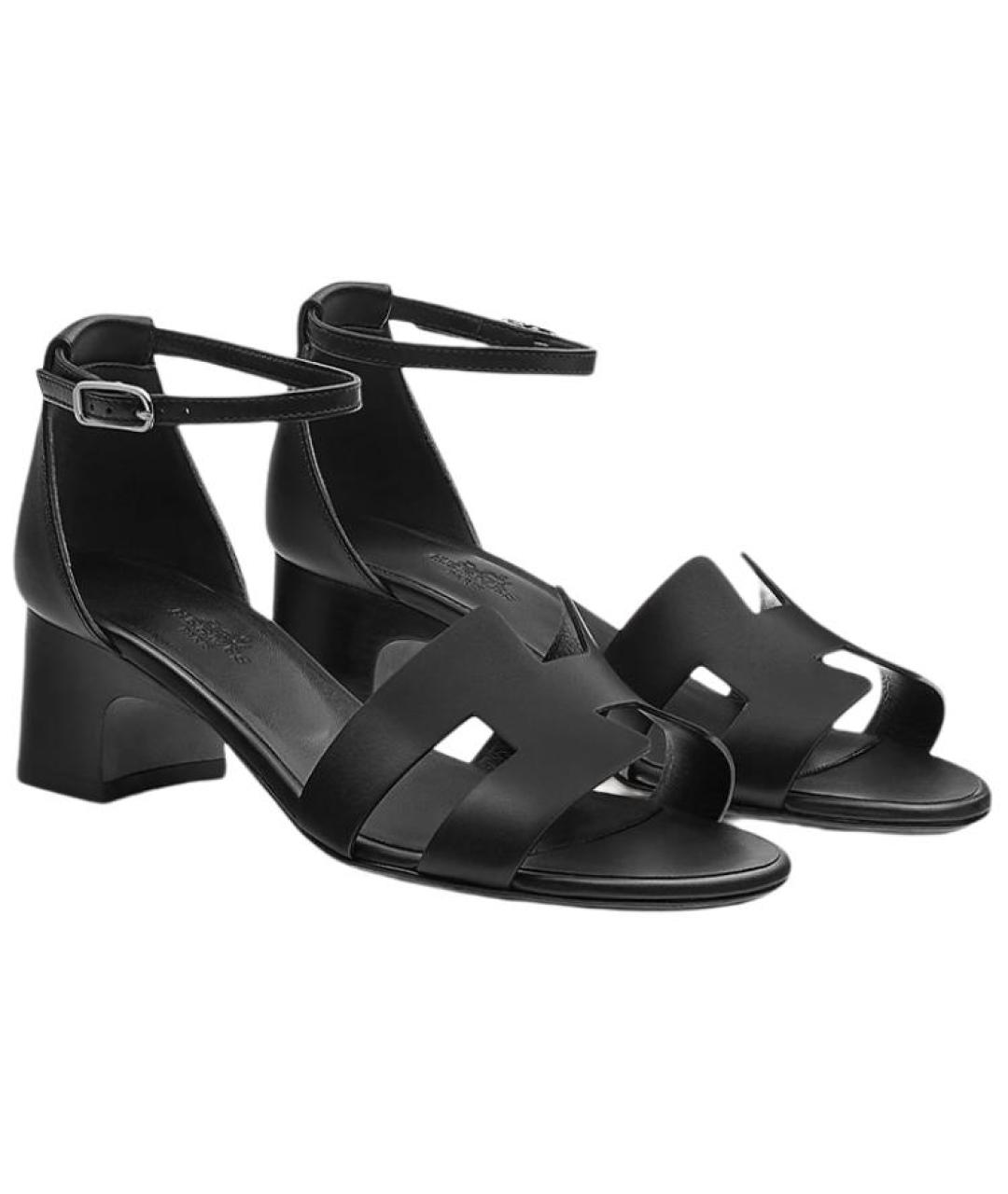 HERMES Черные кожаные босоножки, фото 3