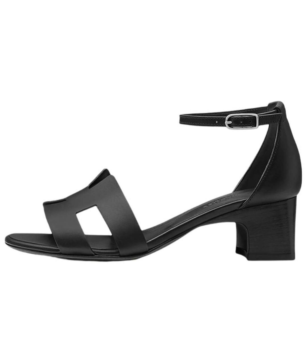 HERMES Черные кожаные босоножки, фото 5