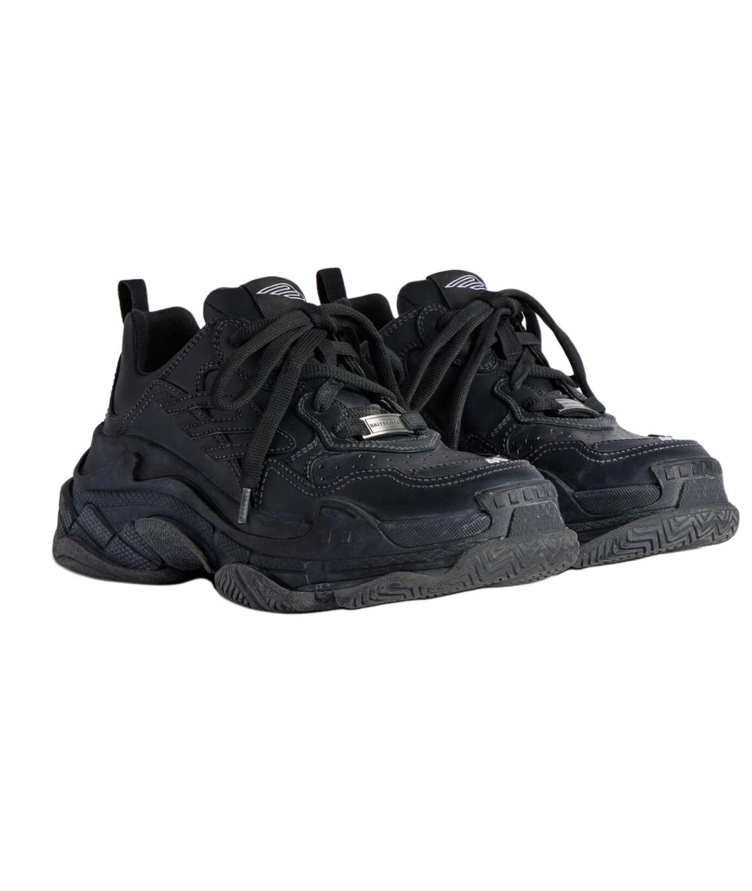 BALENCIAGA Черные кожаные низкие кроссовки / кеды, фото 3