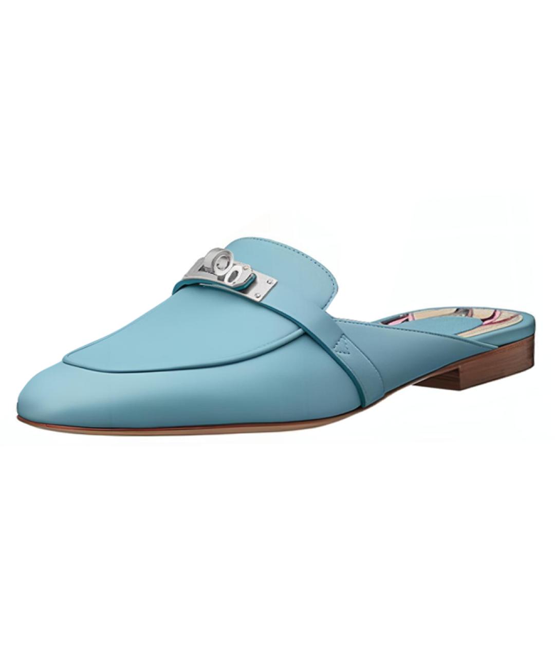 HERMES Синие кожаные мюли, фото 2