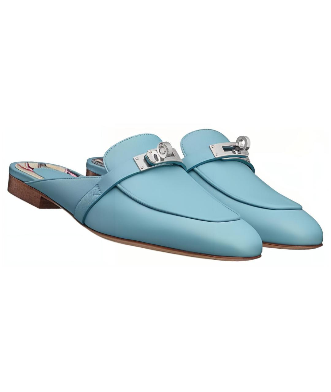 HERMES Синие кожаные мюли, фото 4