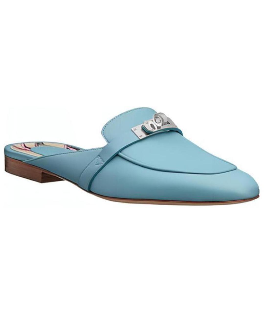 HERMES Синие кожаные мюли, фото 1
