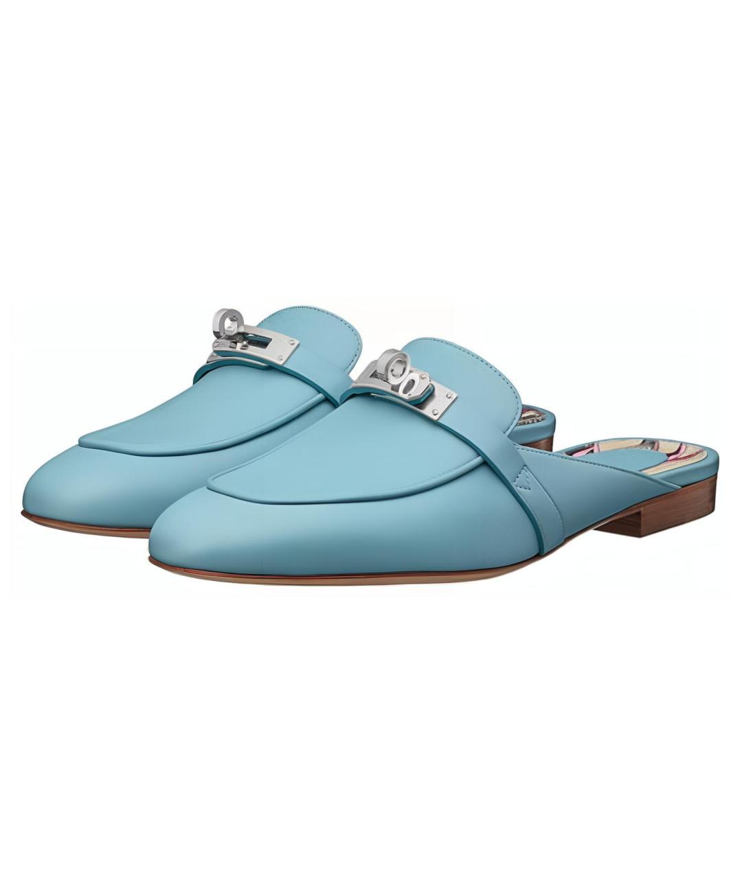 HERMES Синие кожаные мюли, фото 3