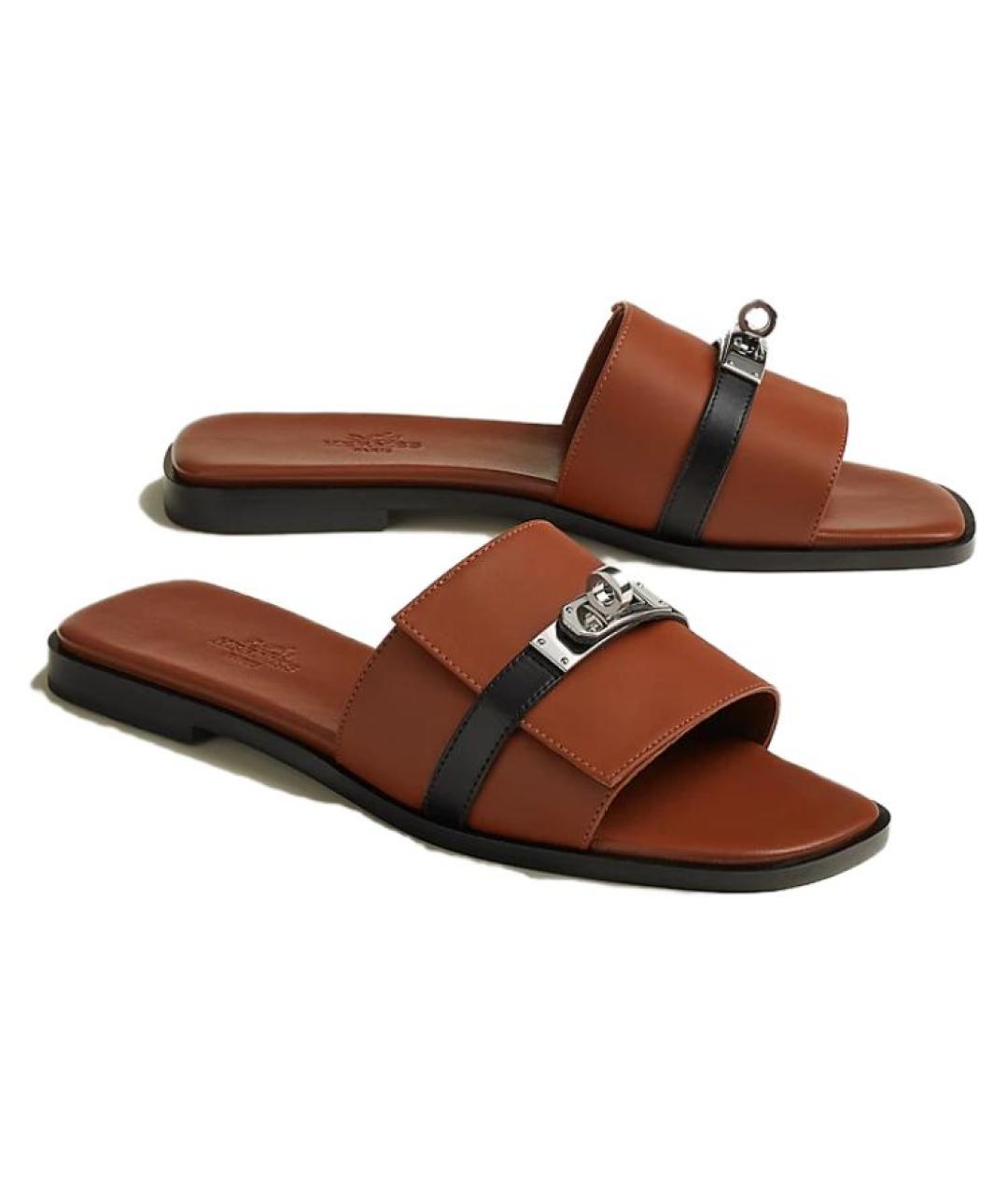 HERMES Коричневые кожаные сандалии, фото 3