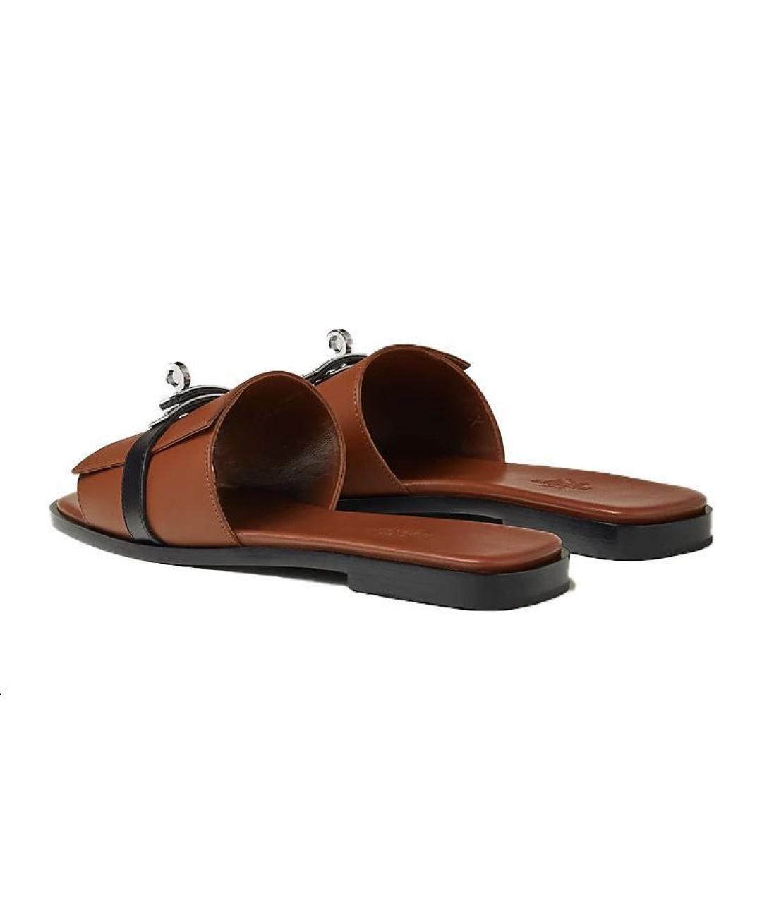 HERMES Коричневые кожаные сандалии, фото 4