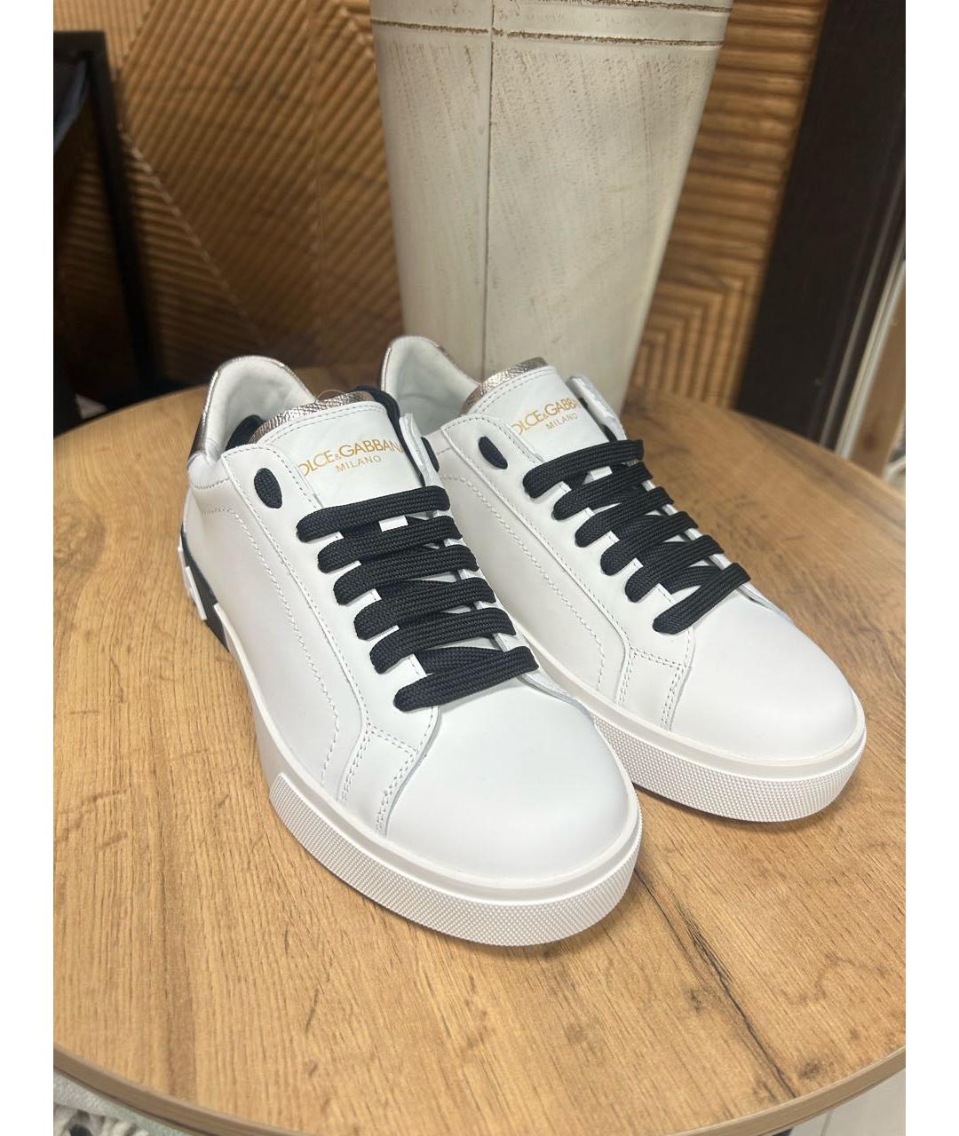 DOLCE&GABBANA Белые кожаные кеды, фото 2