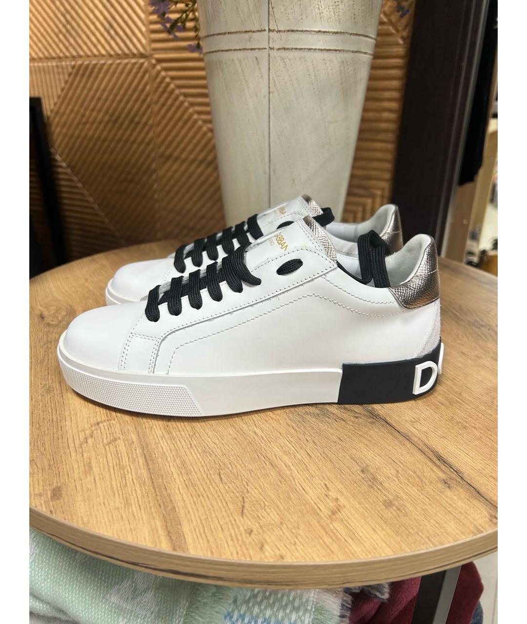 DOLCE&GABBANA Белые кожаные кеды, фото 3