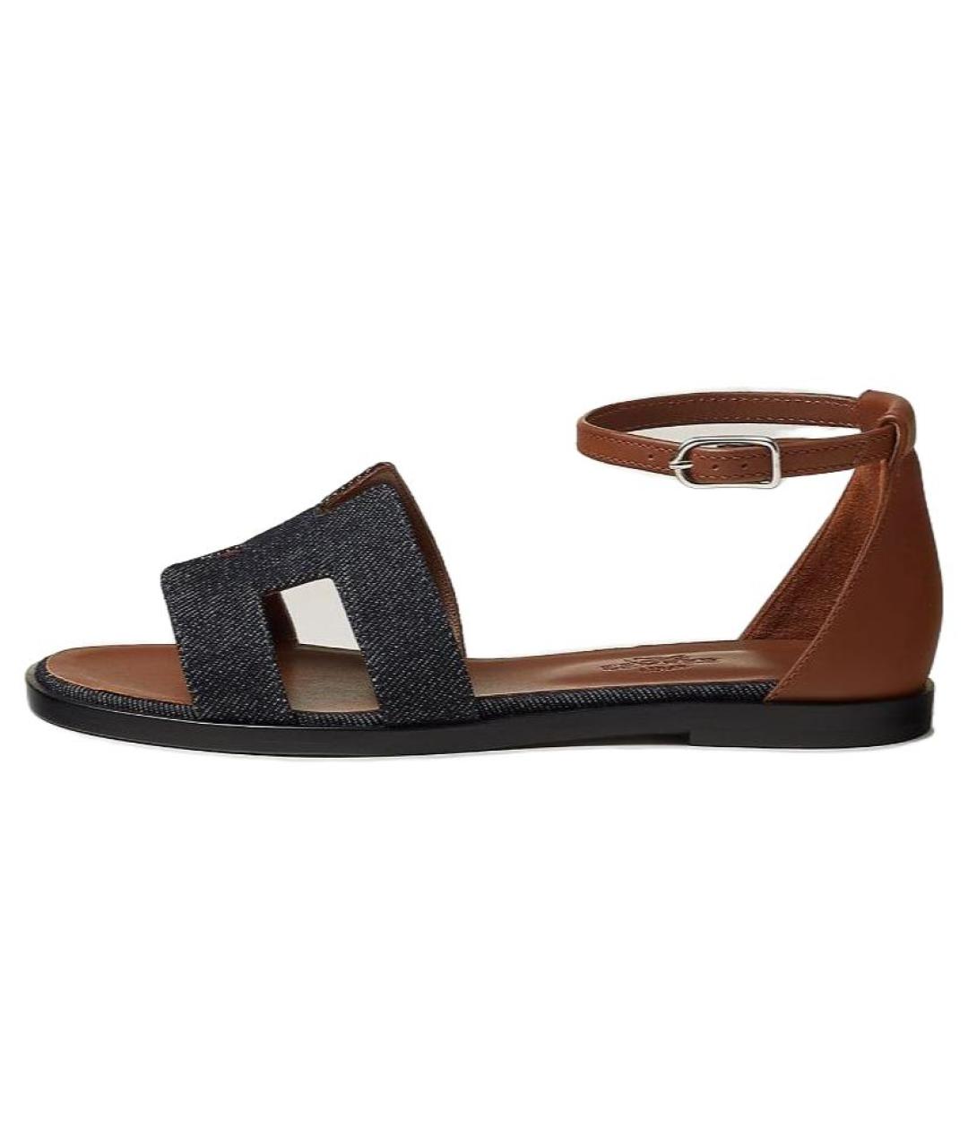 HERMES Синие кожаные сандалии, фото 2