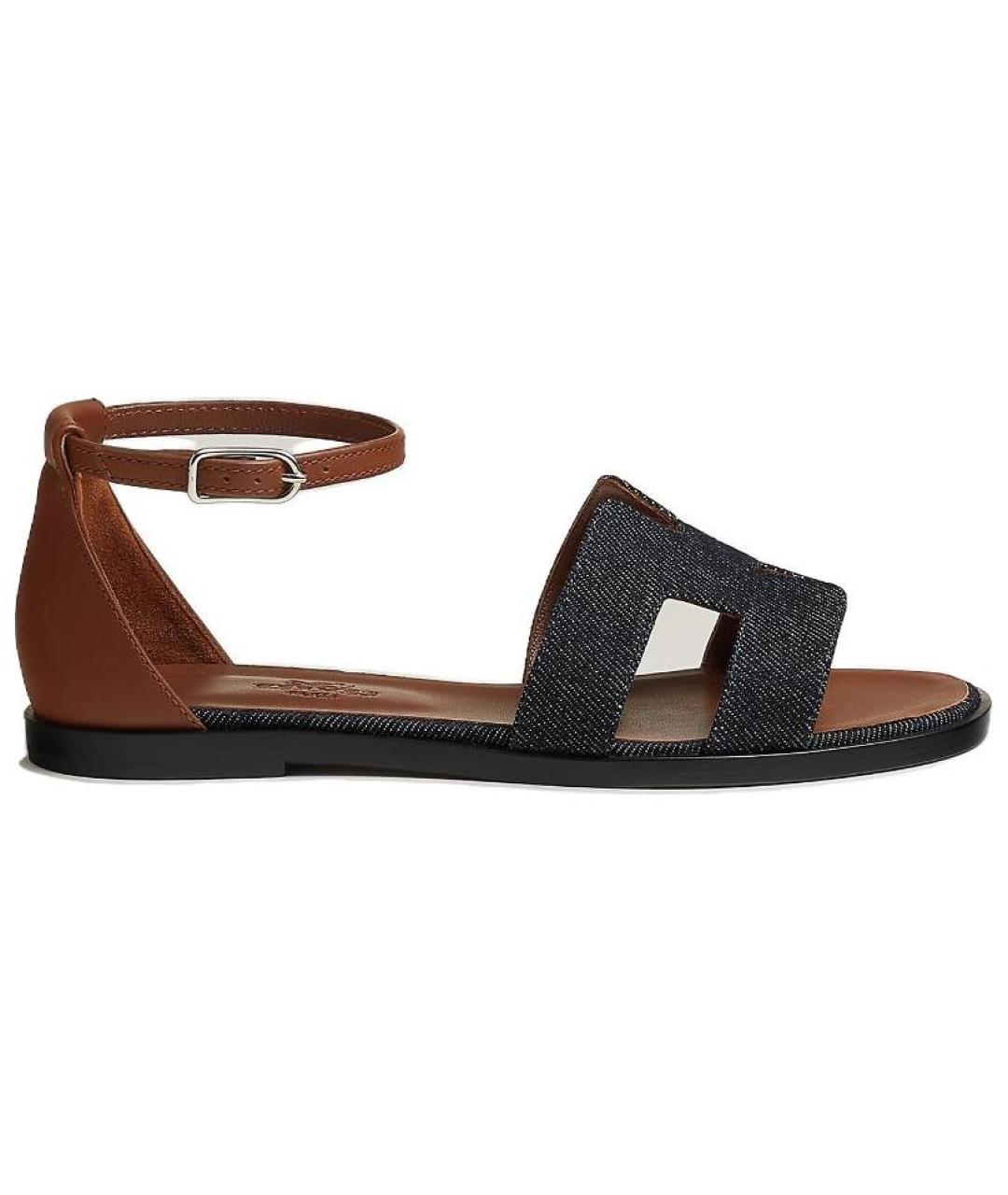 HERMES Синие кожаные сандалии, фото 1