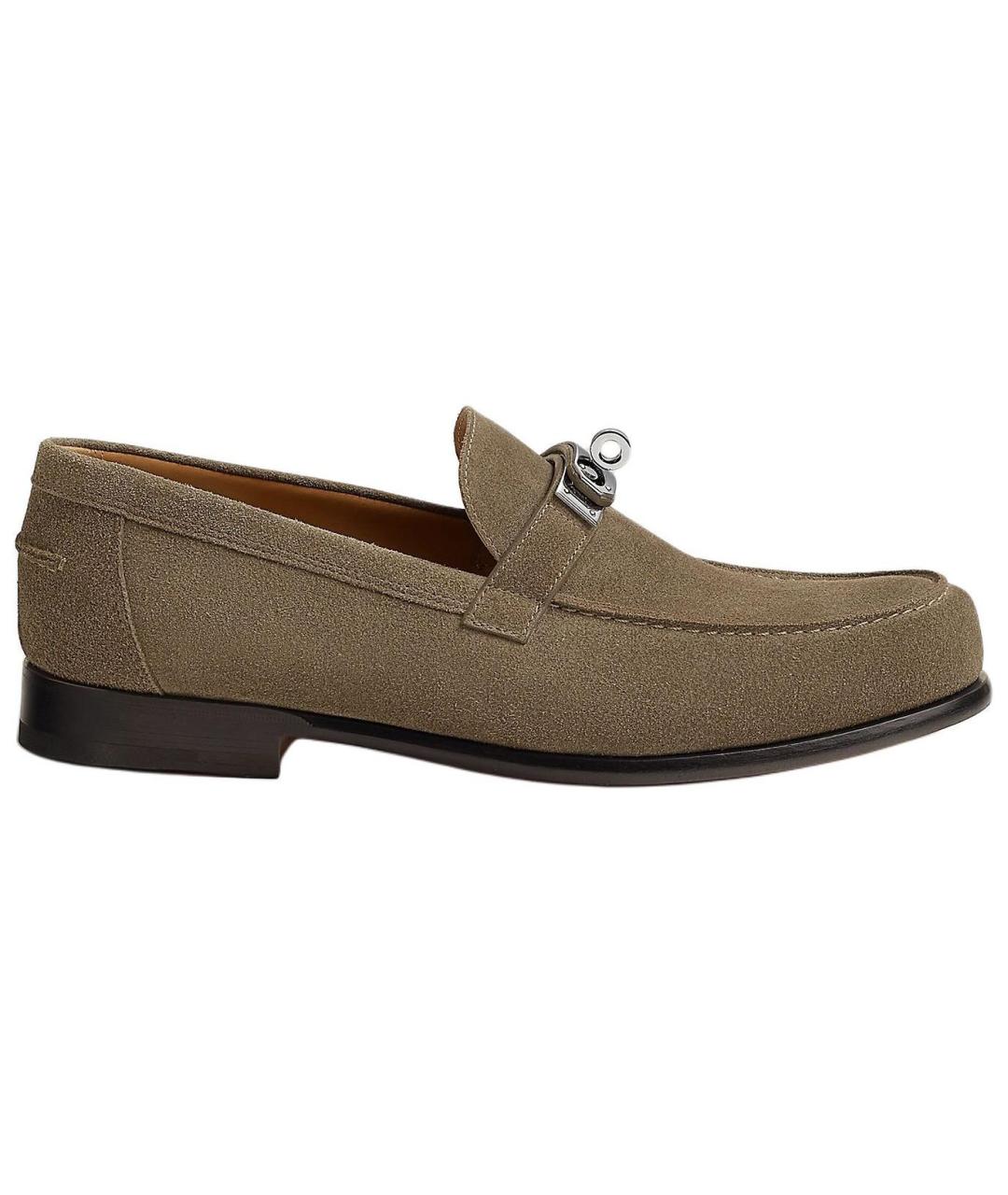 HERMES Серые замшевые лоферы, фото 1