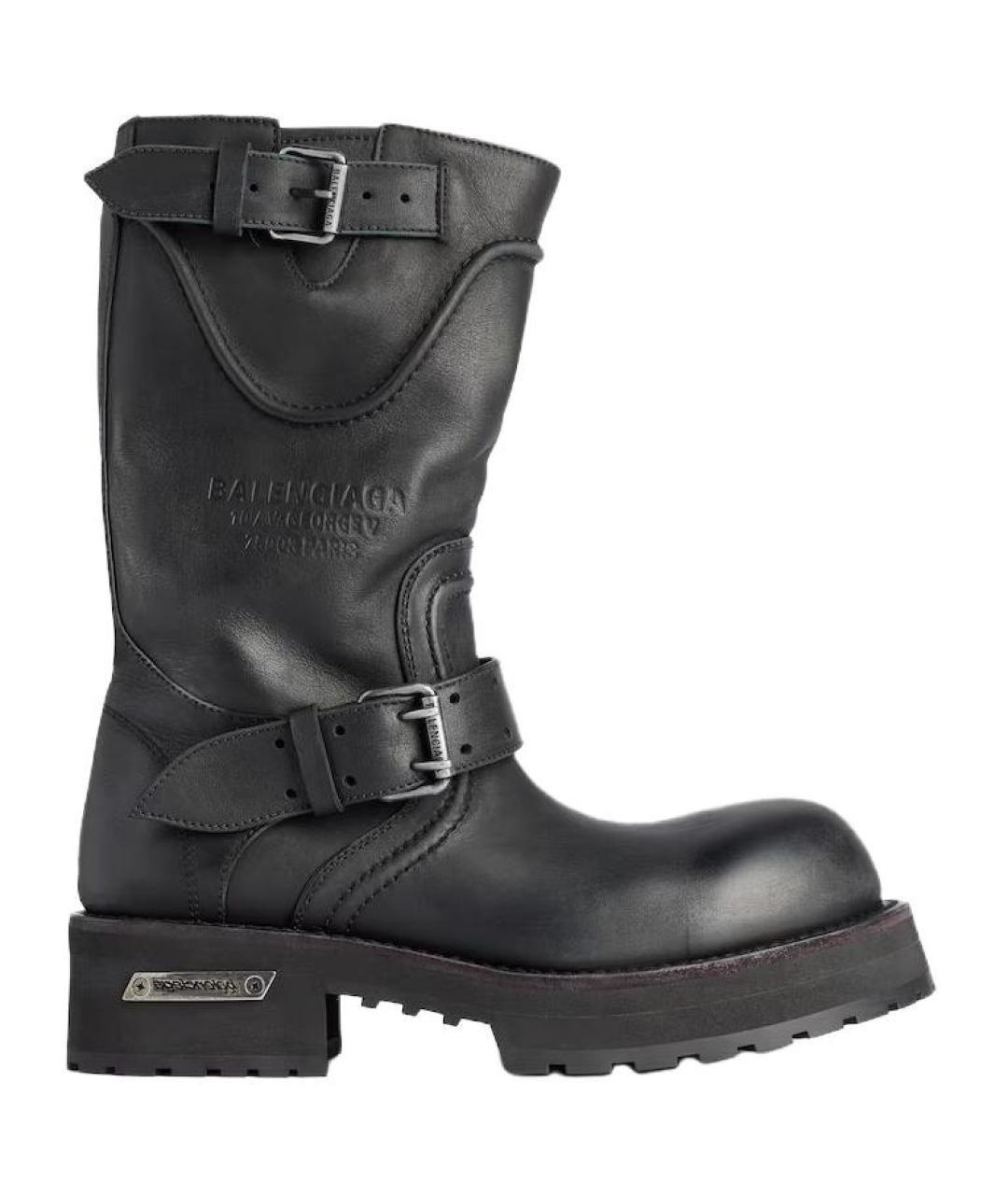 BALENCIAGA Черные кожаные высокие ботинки, фото 1