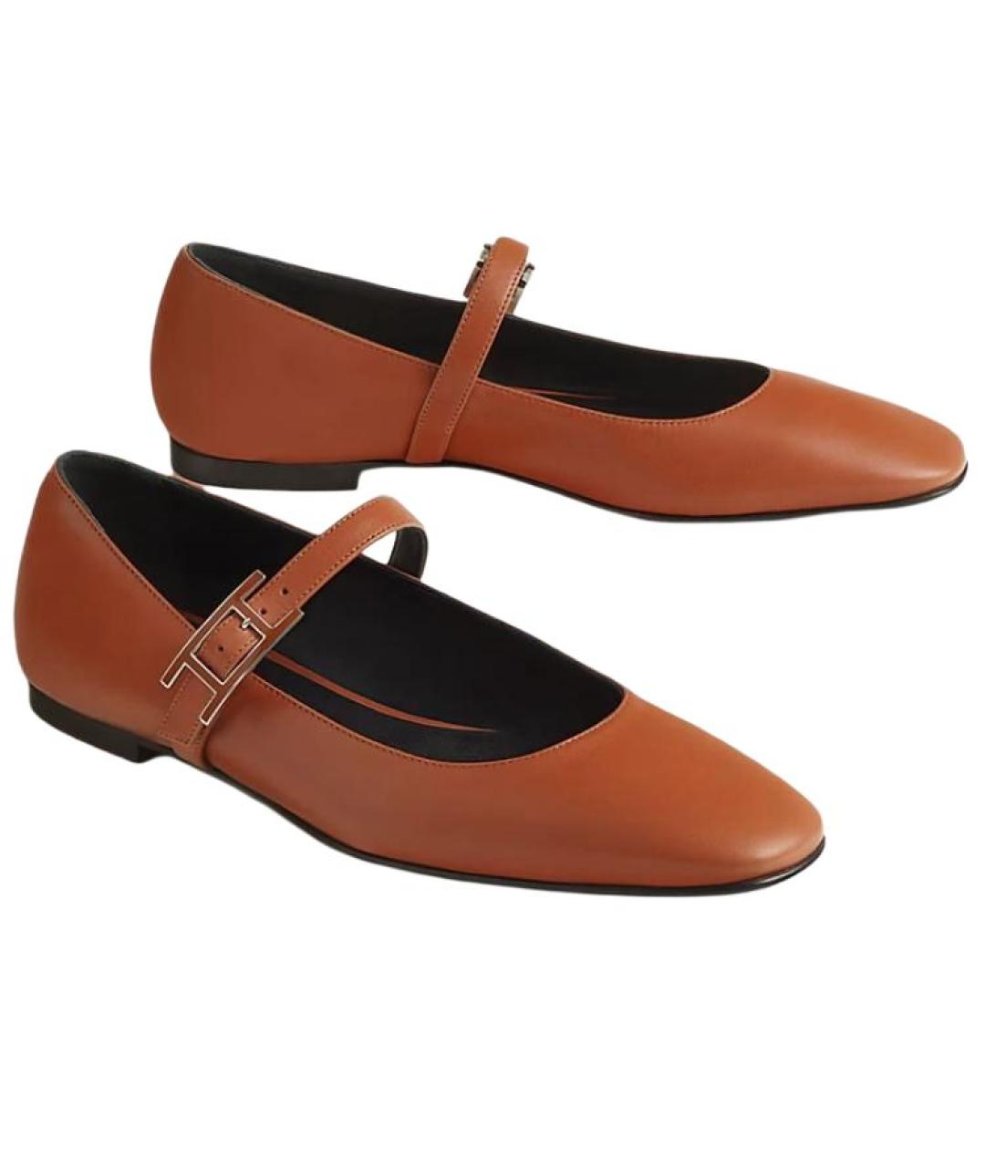 HERMES Коричневые кожаные балетки, фото 3