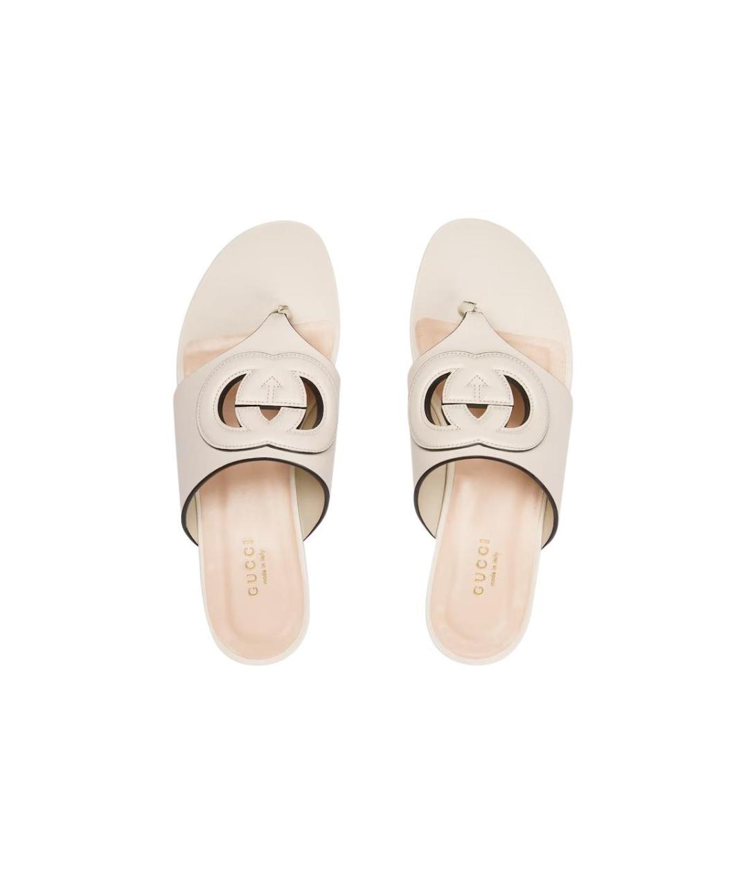 GUCCI Белые кожаные шлепанцы, фото 4