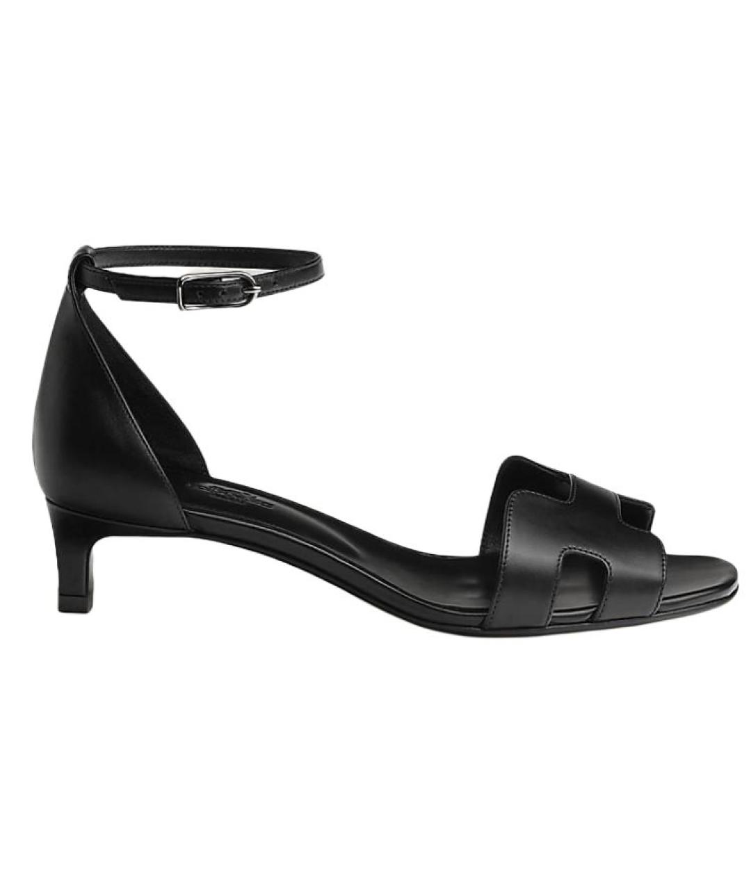 HERMES Черные кожаные босоножки, фото 1