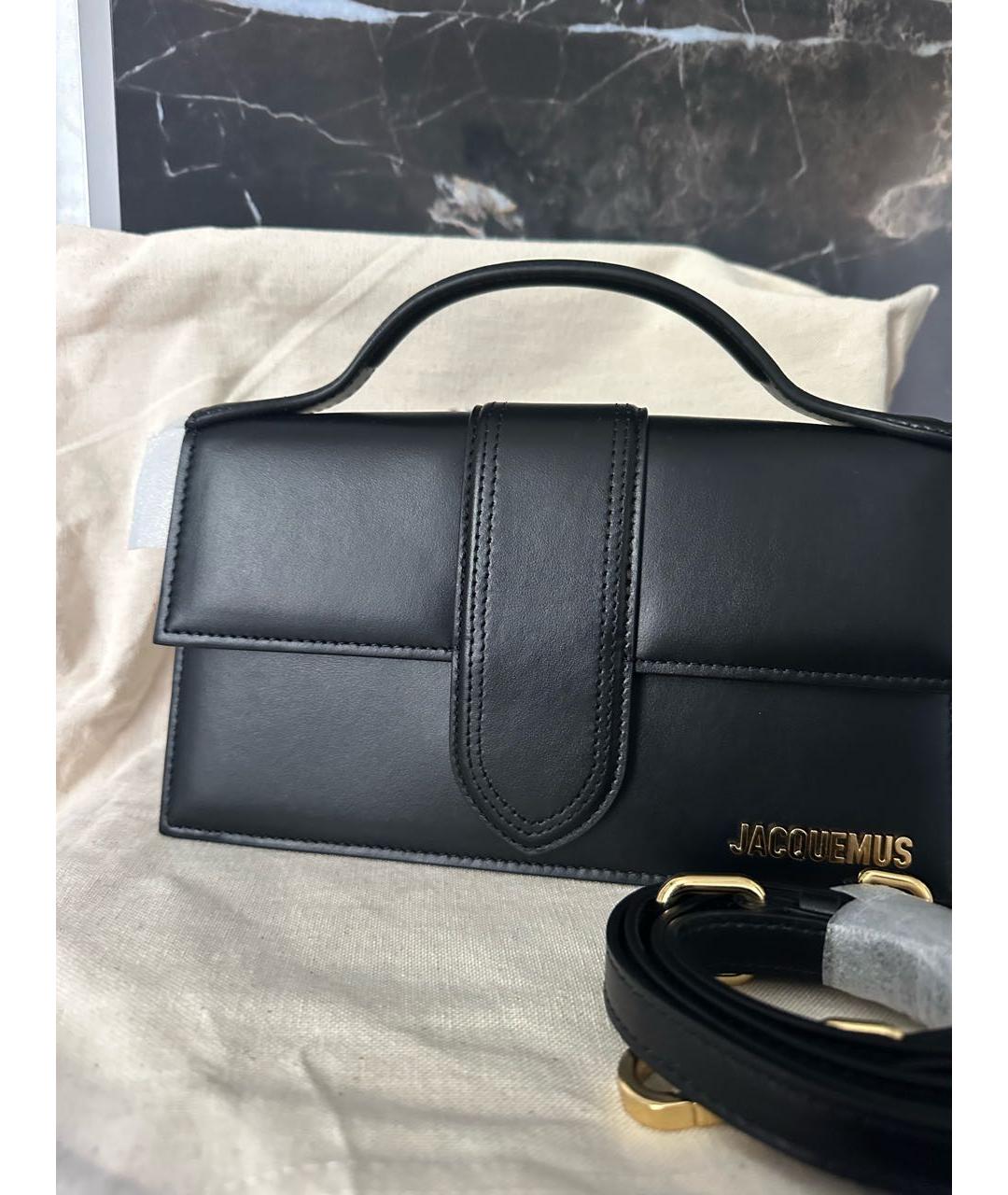 JACQUEMUS Черная кожаная сумка с короткими ручками, фото 5