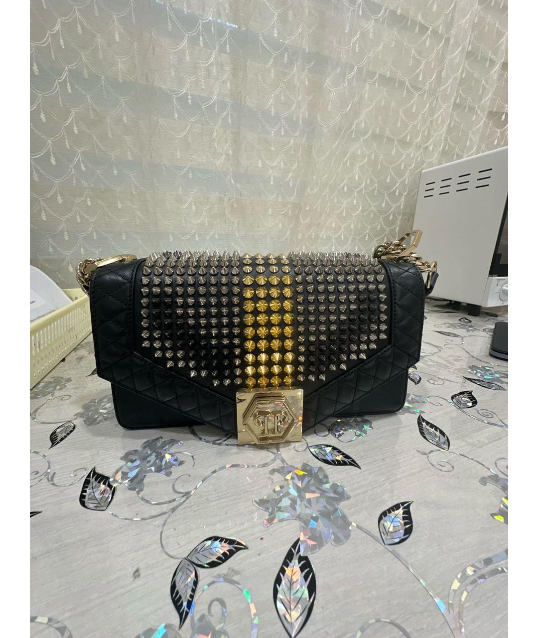PHILIPP PLEIN Черная кожаная сумка с короткими ручками, фото 5