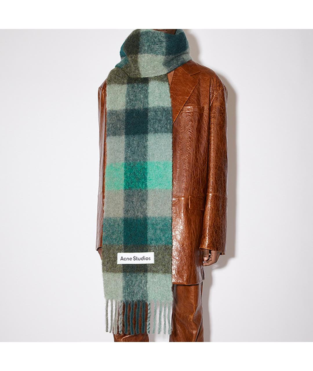 ACNE STUDIOS Зеленый шерстяной шарф, фото 2