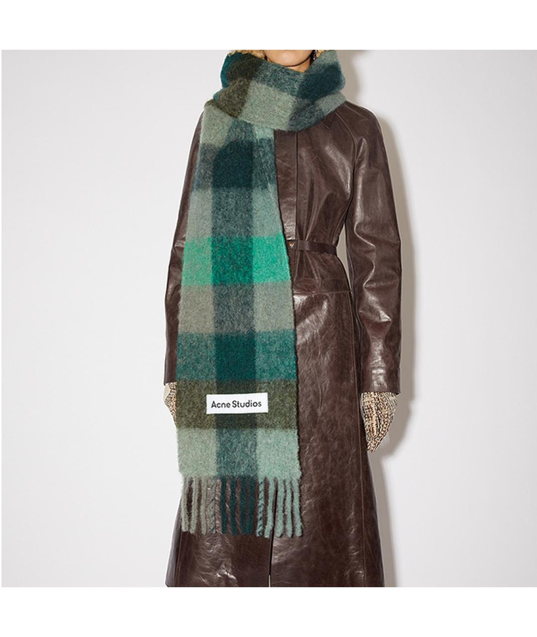 ACNE STUDIOS Зеленый шерстяной шарф, фото 3