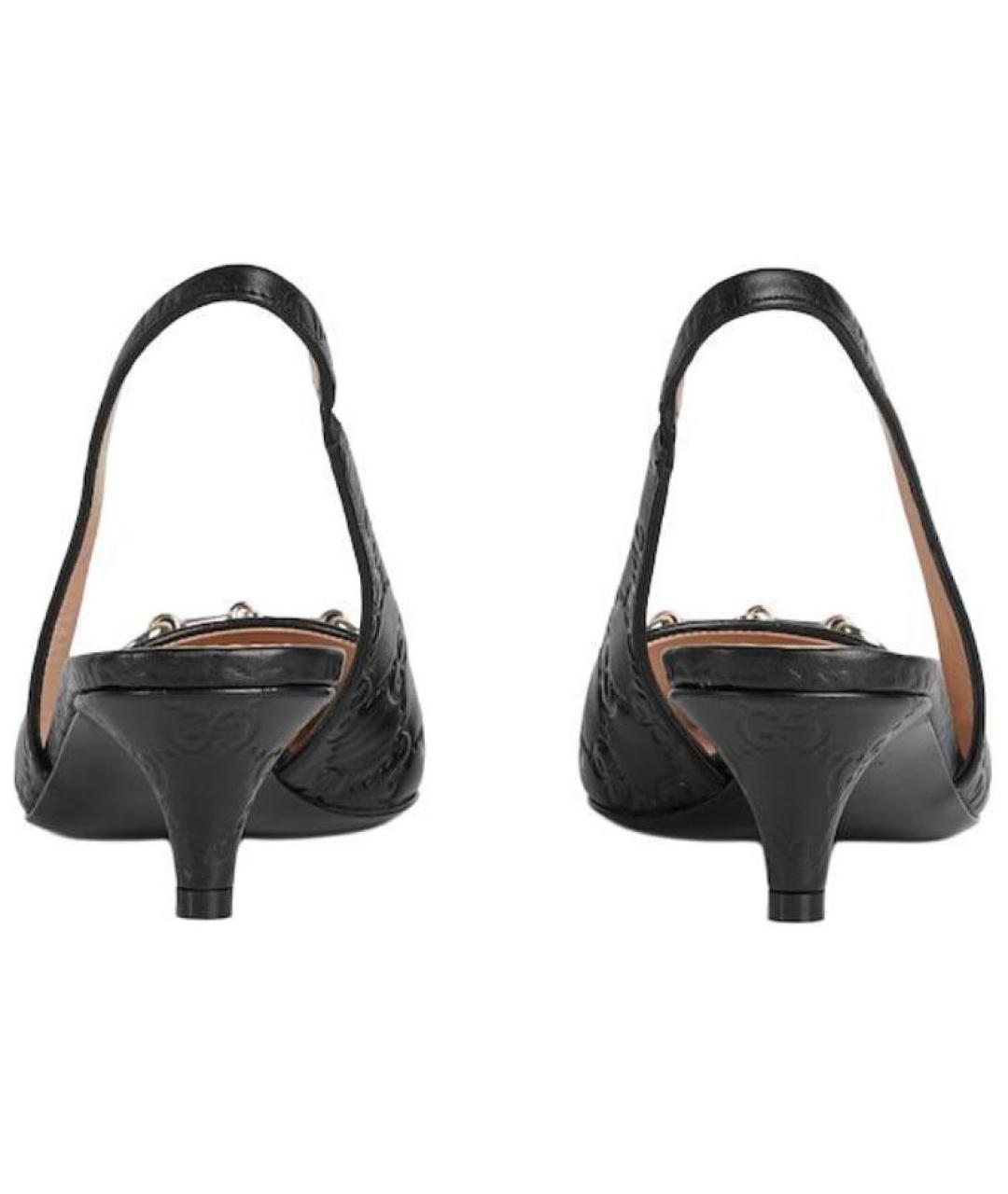 GUCCI Черные кожаные лодочки на низком каблуке, фото 4