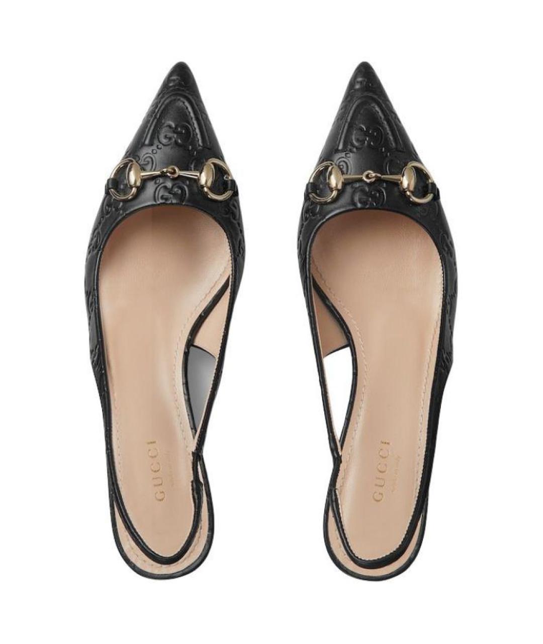 GUCCI Черные кожаные лодочки на низком каблуке, фото 5