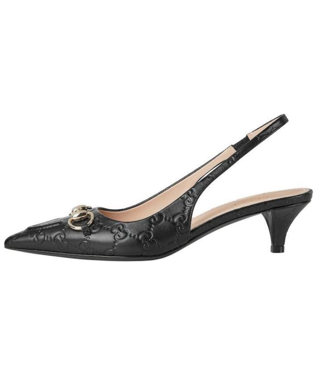 GUCCI Черные кожаные лодочки на низком каблуке, фото 2