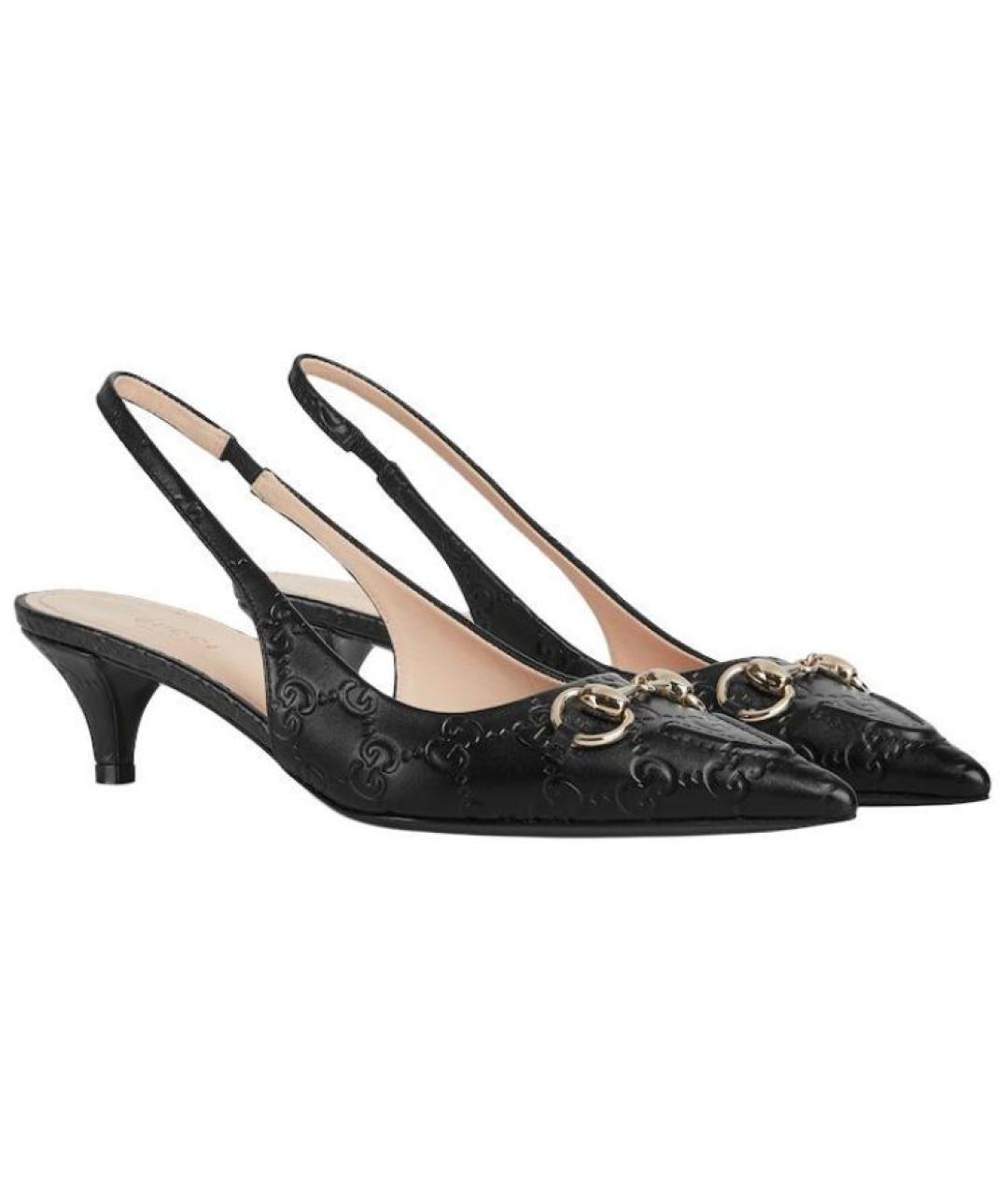 GUCCI Черные кожаные лодочки на низком каблуке, фото 3
